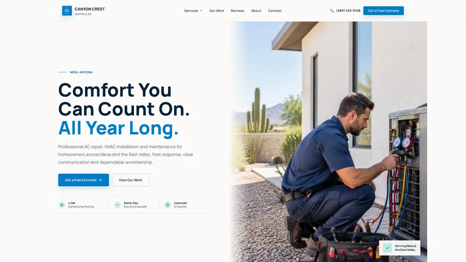 Canyon Crest Heating & Air hvac website design