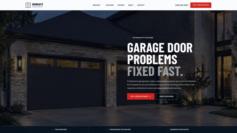 IronGate Garage Door Co. garage doors website design