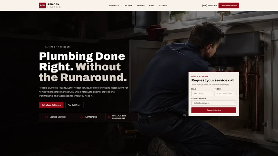 Red Oak Plumbing Co. plumbing website design